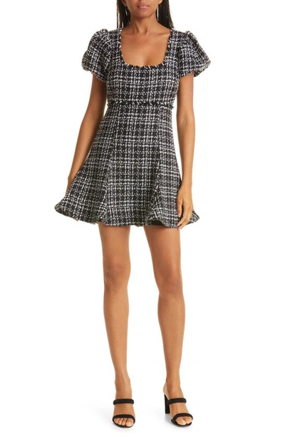 Likely Alessandra Puff Sleeve Tweed Fit & Flare Dress In Black/ White