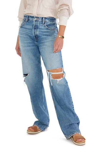 Etica Devon Distressed Wide Flared-leg Jeans In Blue