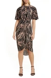 MAGGY LONDON ABSTRACT STRIPE KNOT NECK MIDI DRESS