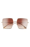 Burberry 58mm Square Sunglasses In Light Gold/ Gradient Brown