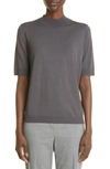 Lafayette 148 Mock Neck Short Sleeve Sweater In Rock