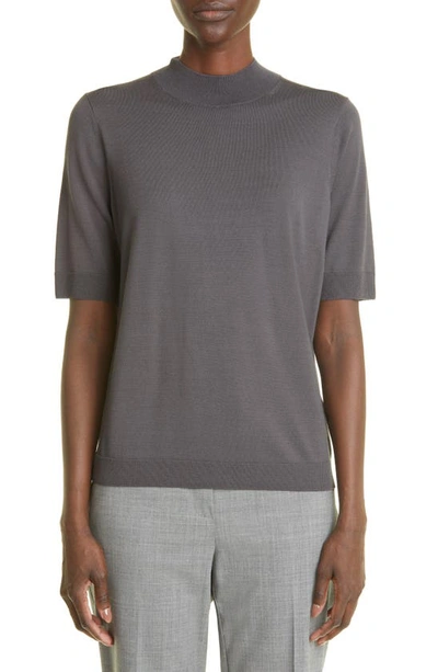 Lafayette 148 Mock Neck Short Sleeve Sweater In Rock