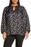 Lafayette 148 Lupe Leopard Print Tie Neck Blouse In Black Multi