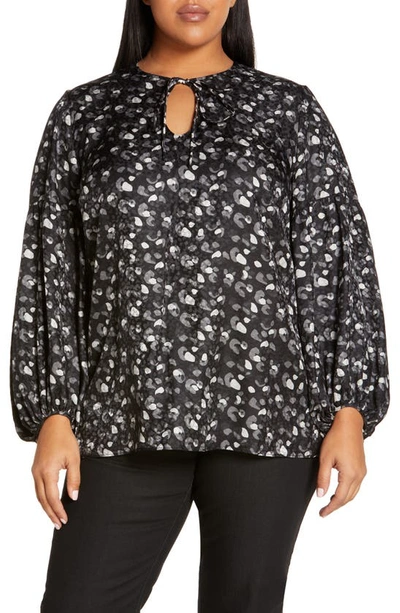 Lafayette 148 Lupe Leopard Print Tie Neck Blouse In Black Multi
