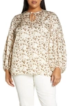 Lafayette 148 Lupe Leopard Print Tie Neck Blouse In Raffia Multi