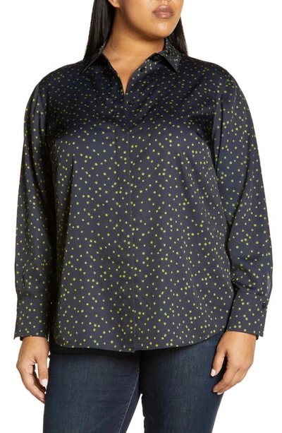 Lafayette 148 Scottie Painterly Dots Button-up Blouse In Ink Multi