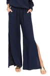 Everyday Ritual Riley Slit Wide-leg Cotton Gauze Pants In Navy