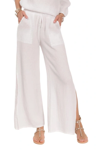 Everyday Ritual Riley Slit Wide-leg Cotton Gauze Pants In White
