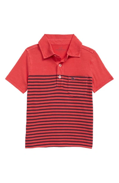 Vineyard Vines Kids' Exclusive Stripe Island Polo In Sailors Red