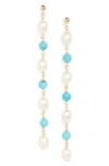 Poppy Finch Baroque Pearl & Turquoise Drop Earrings In 14kyg