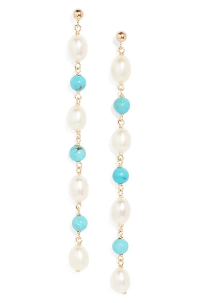 Poppy Finch Baroque Pearl & Turquoise Drop Earrings In 14kyg