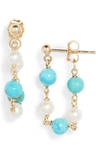 POPPY FINCH TURQUOISE & PEARL WRAPAROUND HOOP EARRINGS