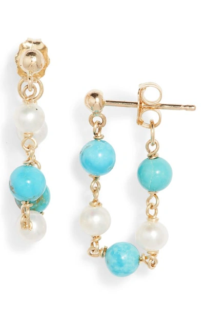 Poppy Finch Turquoise & Pearl Wraparound Hoop Earrings In 14kyg