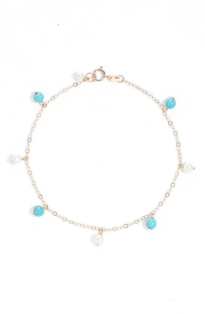 Poppy Finch Turquoise & Pearl Charm Bracelet In 14kyg