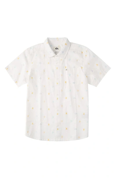 Quiksilver Kids' Watch Your Back Short Sleeve Cotton Button-up Shirt In White