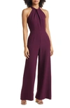 Julia Jordan Sleeveless Twisted Halter Wide Leg Jumpsuit In Cab Franc
