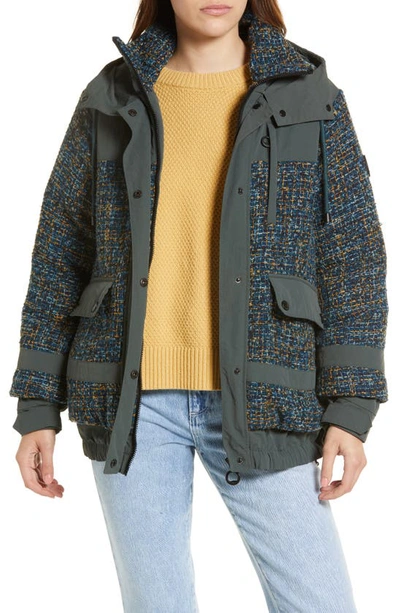 Noize Safara Tweed Mixed Media Parka In Wavelite