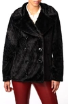 Bernardo Abstract Double Breasted Faux Fur Coat In Black