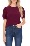 Cece Puff Sleeve Mixed Media Top In Deep Mulberry