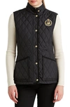 Lauren Ralph Lauren Crest-patch Quilted Vest In Black