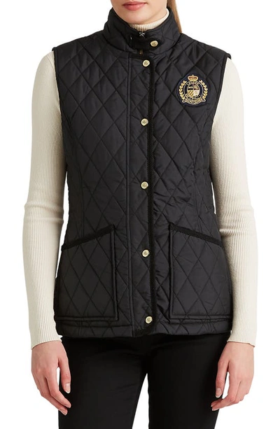 Lauren Ralph Lauren Crest-patch Quilted Vest In Black