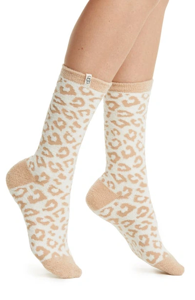 Ugg Leslie Crew Socks In Natural Leopard