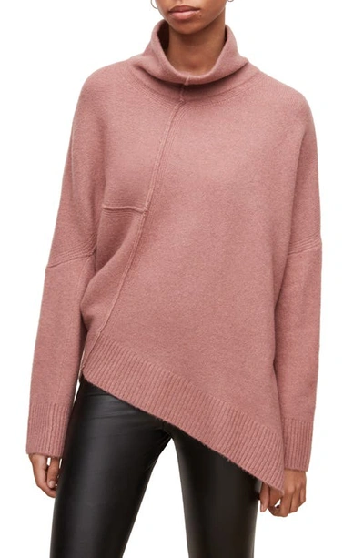 Allsaints Lock Mock Neck Jumper In Smoke Pink