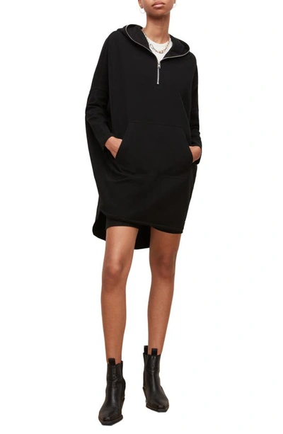 Allsaints Xonda Cotton Hoodie Dress In Smoke Black | ModeSens
