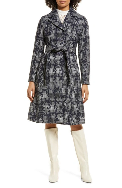 Halogen Floral Jacquard Plaid A-line Coat In Flower Jacquard Plaid