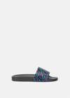 Versace La Greca Print Slides, Male, Fuchsia+turquoise, 46