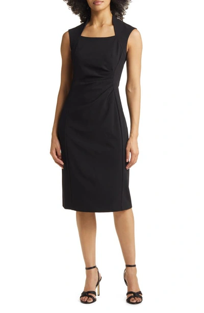 Tahari Asl Ruched Cap Sleeve Sheath Dress In Black