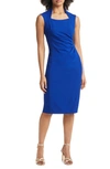 Tahari Asl Ruched Cap Sleeve Sheath Dress In Cobalt