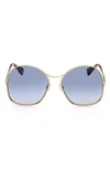 Max Mara 60mm Geometric Sunglasses In Shiny Deep Gold / Blue