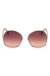 Max Mara 60mm Geometric Sunglasses In Shiny Rose Gold / Brown