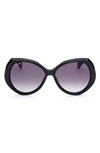 Max Mara 59mm Gradient Geometric Sunglasses In Shiny Black / Gradient Smoke