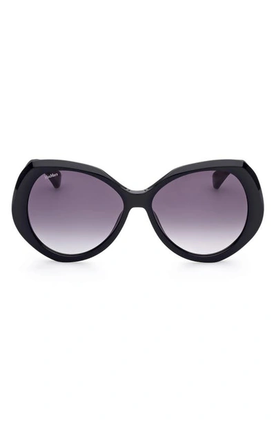 Max Mara 59mm Gradient Geometric Sunglasses In Shiny Black / Gradient Smoke