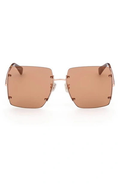 Max Mara 60mm Geometric Sunglasses In Matte Rose Gold / Brown Mirror