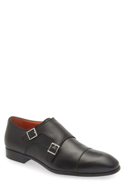 Santoni Beginner Double Monk Strap Shoe In Black