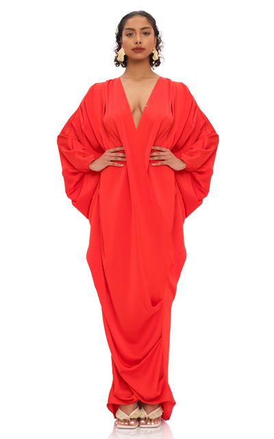 Andrea Iyamah Women's Tibara Drape Dolman-sleeve Kaftan Dress In Red