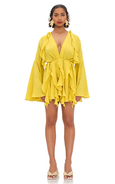 Andrea Iyamah Women's Tari Drape Bell-sleeve Romper In Yellow