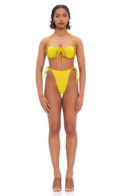 Andrea Iyamah Fula High Rise Side Tie Bikini Bottom In Yellow
