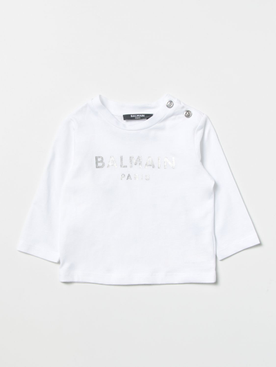 Balmain Babies' Cotton T-shirt With Logo In Silver