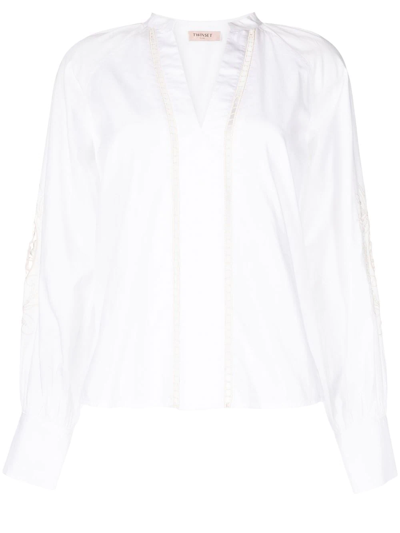 Twinset Embroidered V-neck Blouse In White