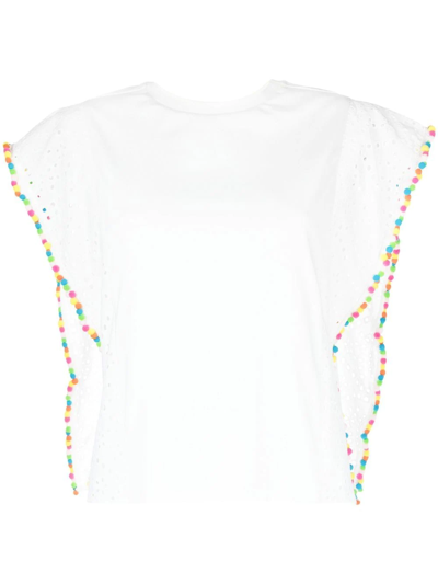 Twinset Embroidered-edge Pompom-detail T-shirt In White