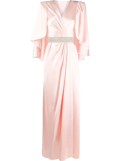 Jenny Packham Floor-length Cape Gown In Pink