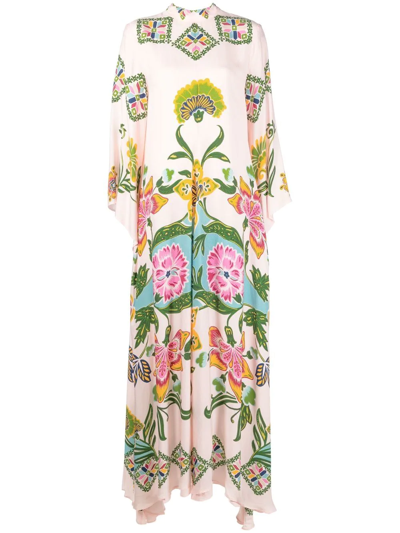 La Doublej Magnifico Dress In Folk Flowers Azzurro Placee In Folk Flowers Azzurro Placée