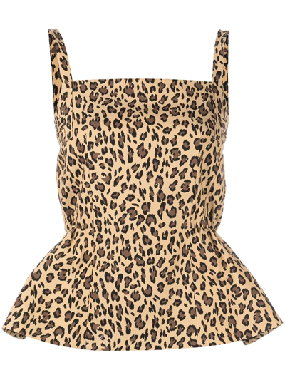 Adam Lippes Leopard-print Peplum Waistcoat Top In Beige