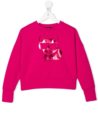 Karl Lagerfeld Metallic Logo-print Sweatshirt In Rosa