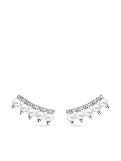Tasaki 18kt White Gold Collection Line Danger Plus Diamond Pavé Earrings In Silver