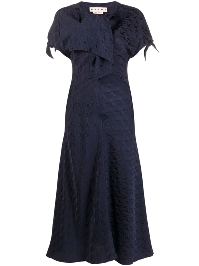 Marni Jacquard Tie-detail Midi Dress In Navy